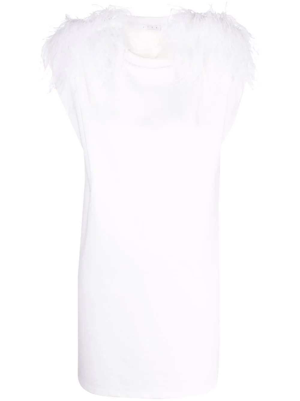 AREA vestido estilo túnica con ribete de plumas - Blanco