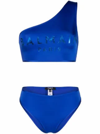 Balmain Logo Print One Shoulder Bikini Farfetch