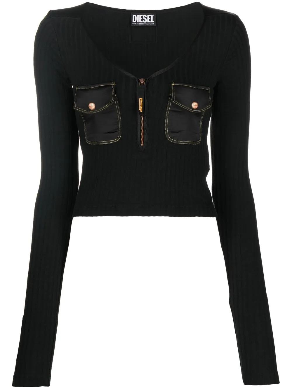Diesel ribbed-knit V-neck top - Black