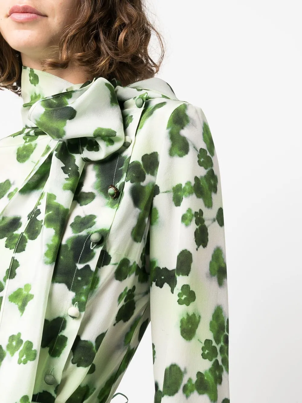 Del Core Floral Print Silk Pussy Bow Blouse Farfetch