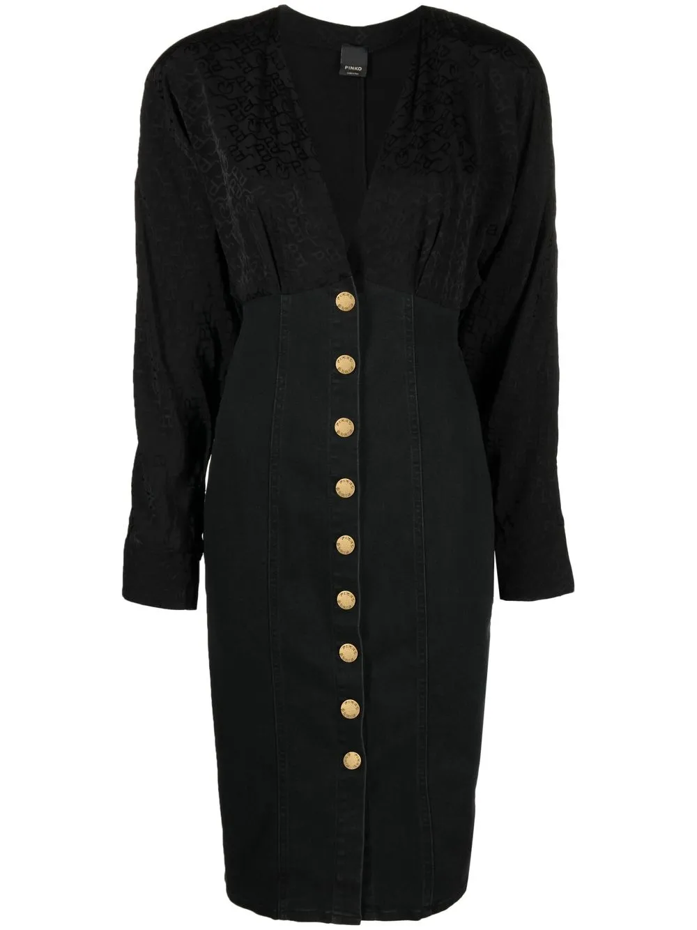 PINKO vestido midi con cuello en V - Negro