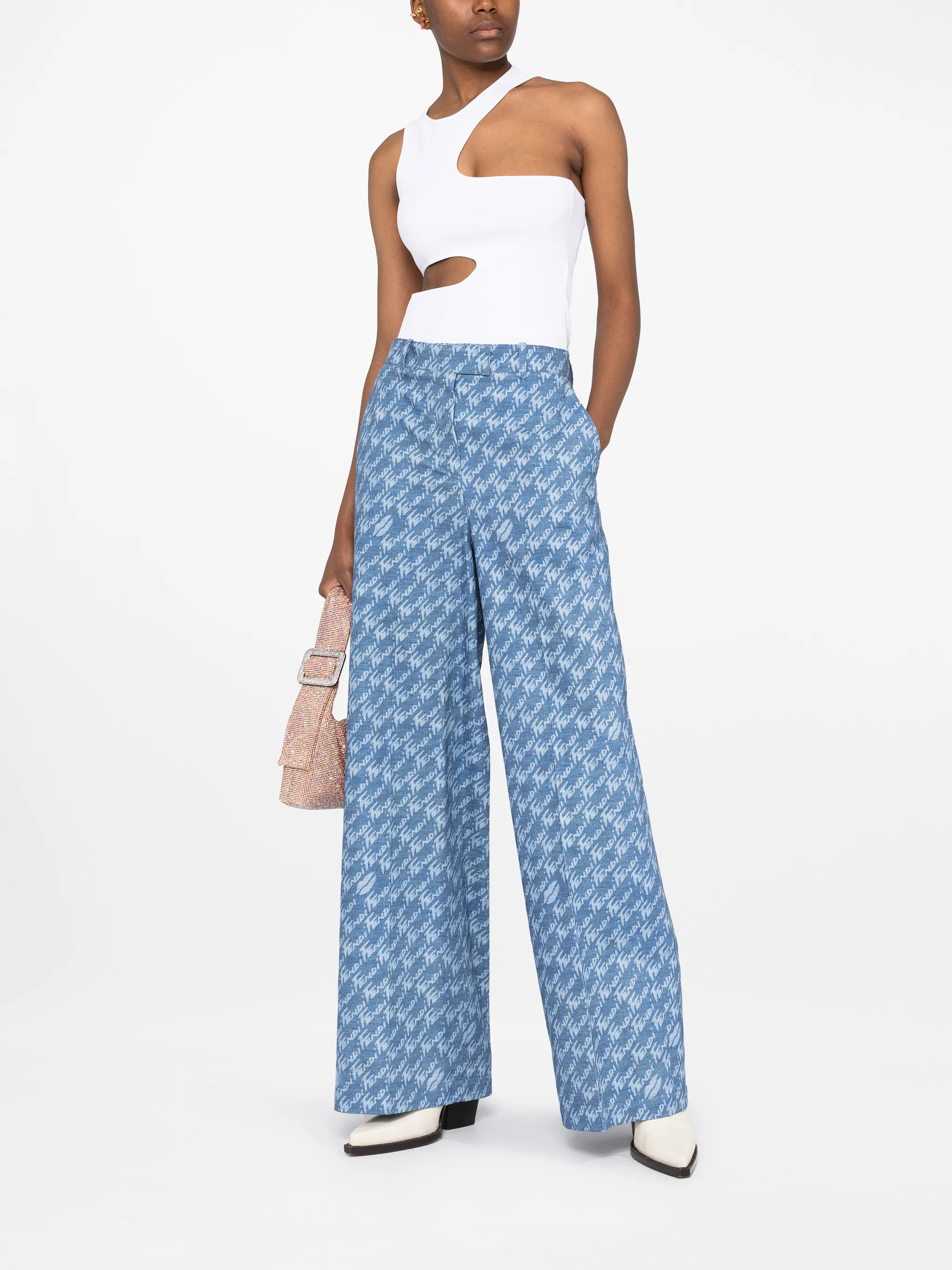 Logo Print Wide Leg Trousers Fendi Eraldo