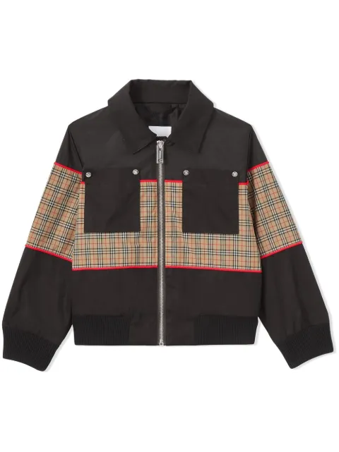 burberry kids 格纹拼接哈灵顿夹克