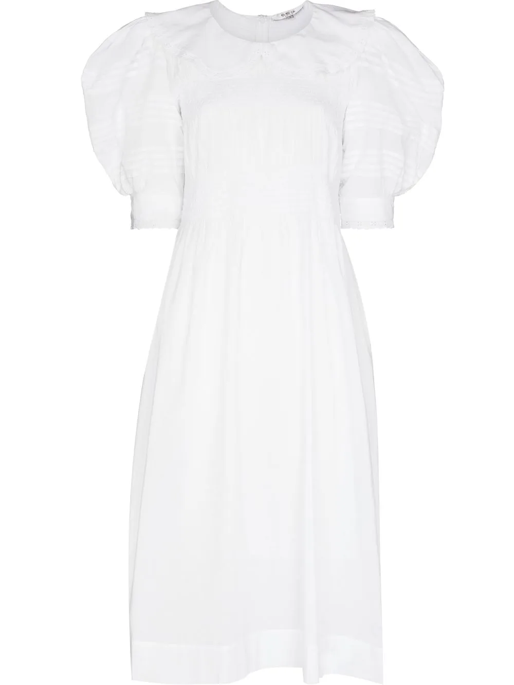 Sea Aria puff-sleeves midi dress - White