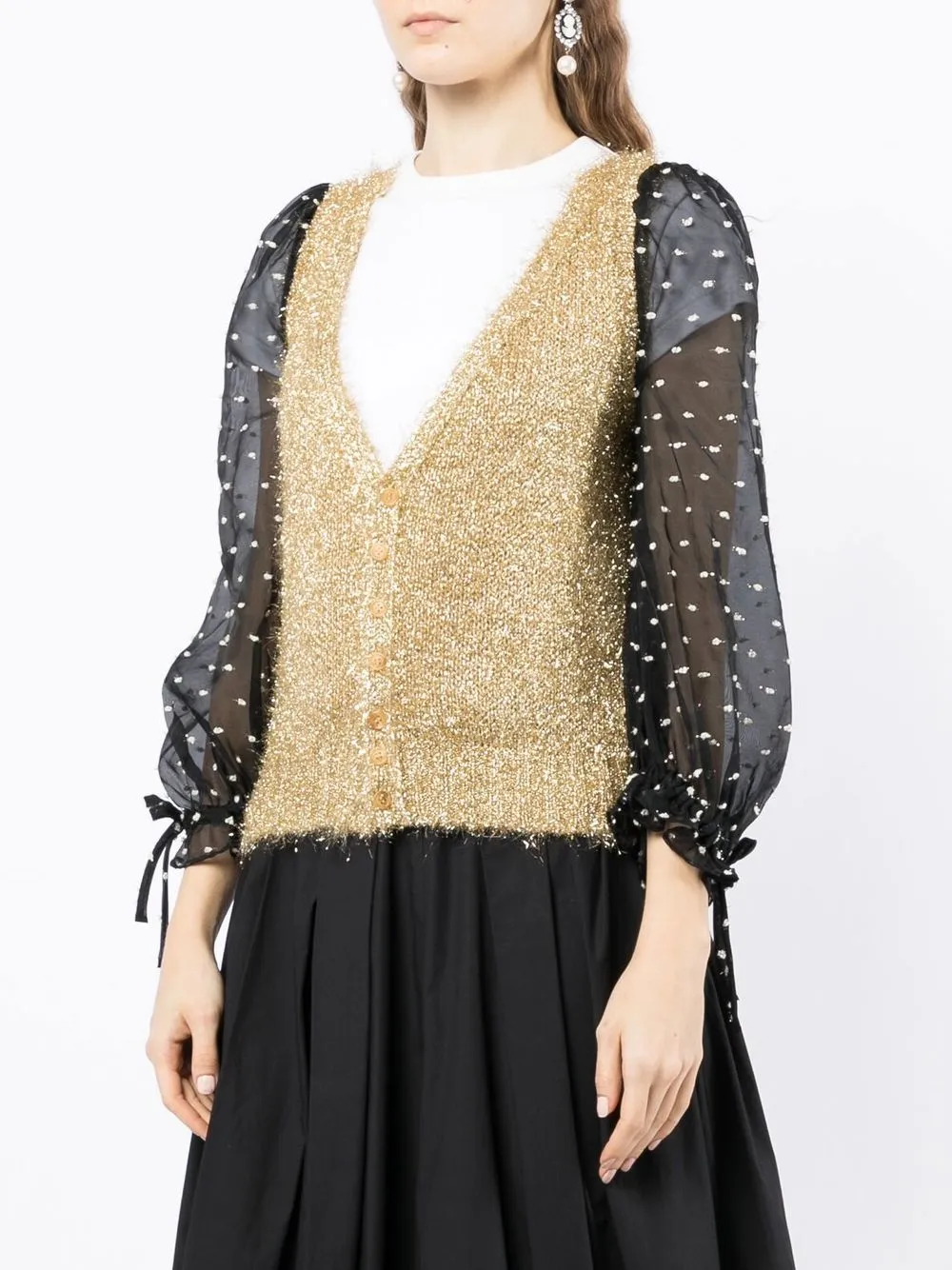 Undercover Sheer Sleeve Metallic Cardigan Farfetch