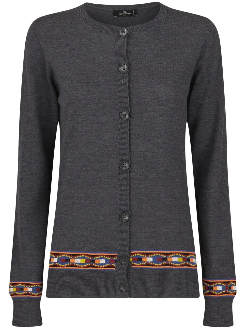 ETRO abstract-print fine-knit cardigan - Grey