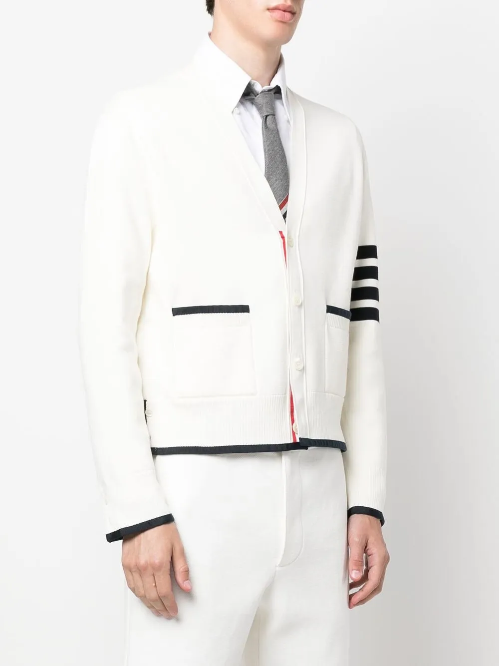 Thom Browne Bar Striped Cardigan White Farfetch