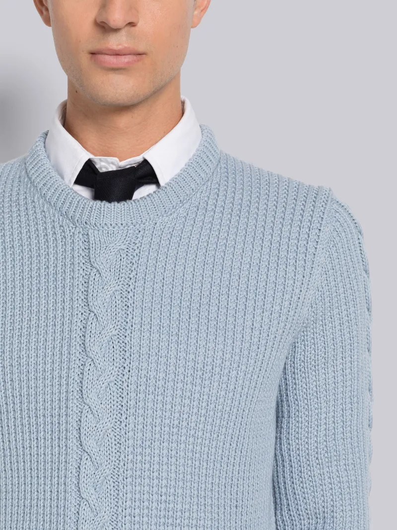 Cable Stitch Merino Wool Stripe Classic Crew Neck Pullover Thom