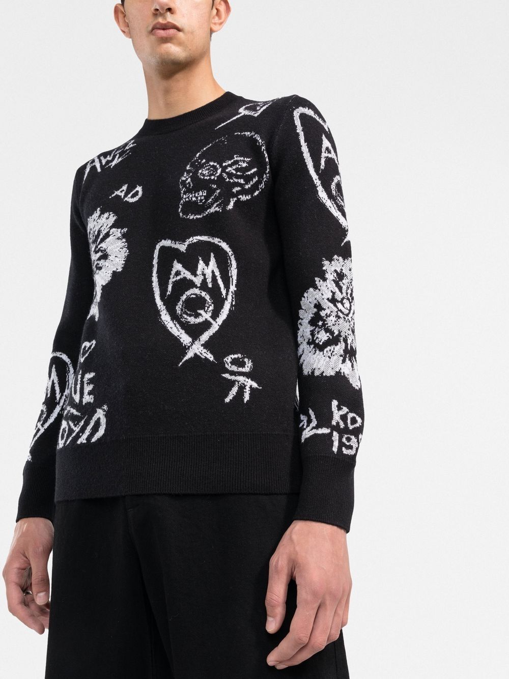 Alexander McQueen Jacquard Skull Wool Blend Jumper Black FARFETCH