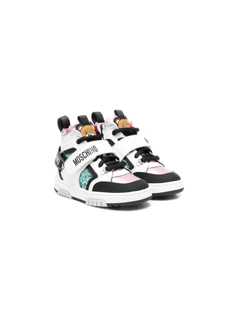 Moschino Kids tenis altos con panel de glitter - Blanco