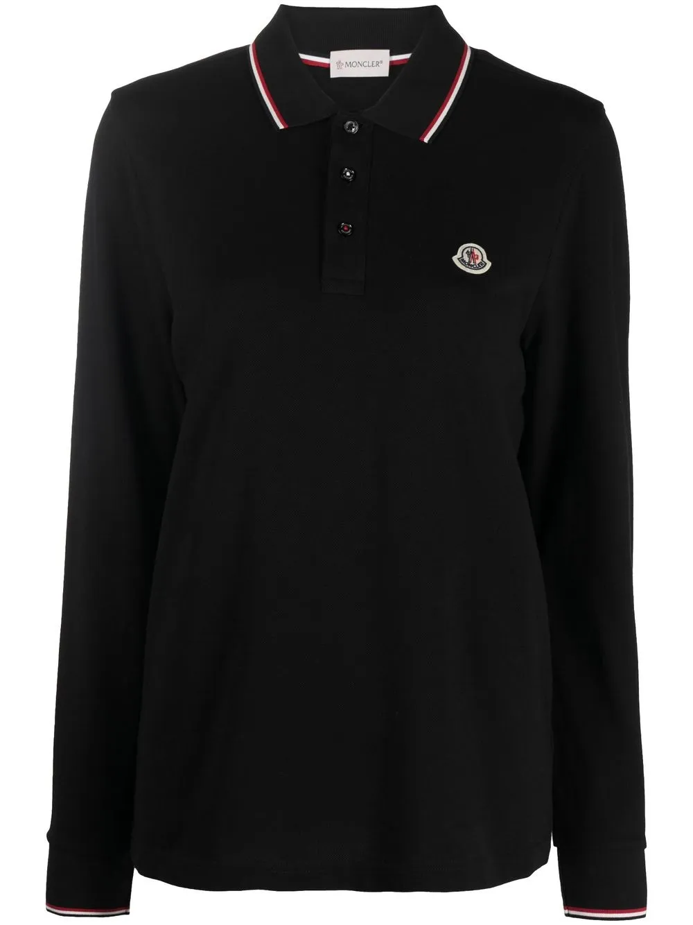 Moncler logo-patch long-sleeved polo top - Black