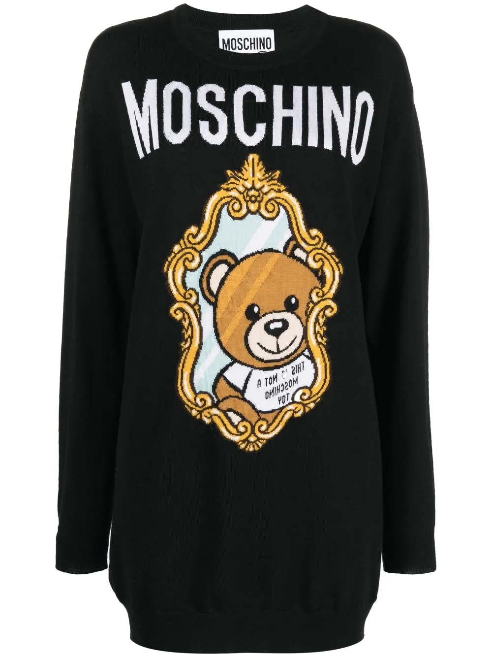 Moschino vestido tejido con logo Teddy Bear - Negro
