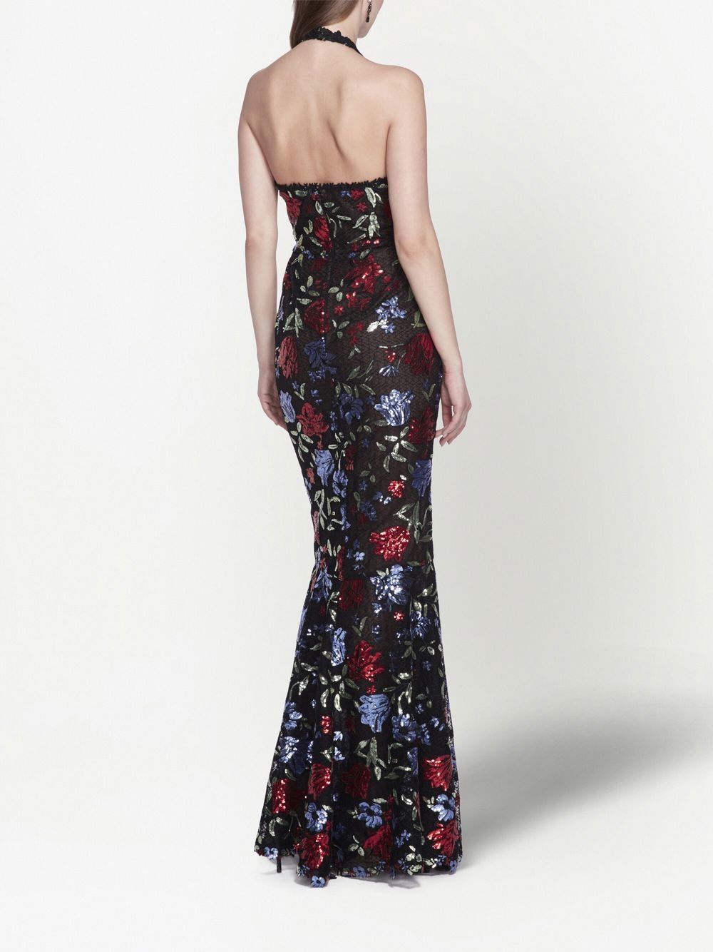 Marchesa Notte Floral Print Sequinned Gown Farfetch