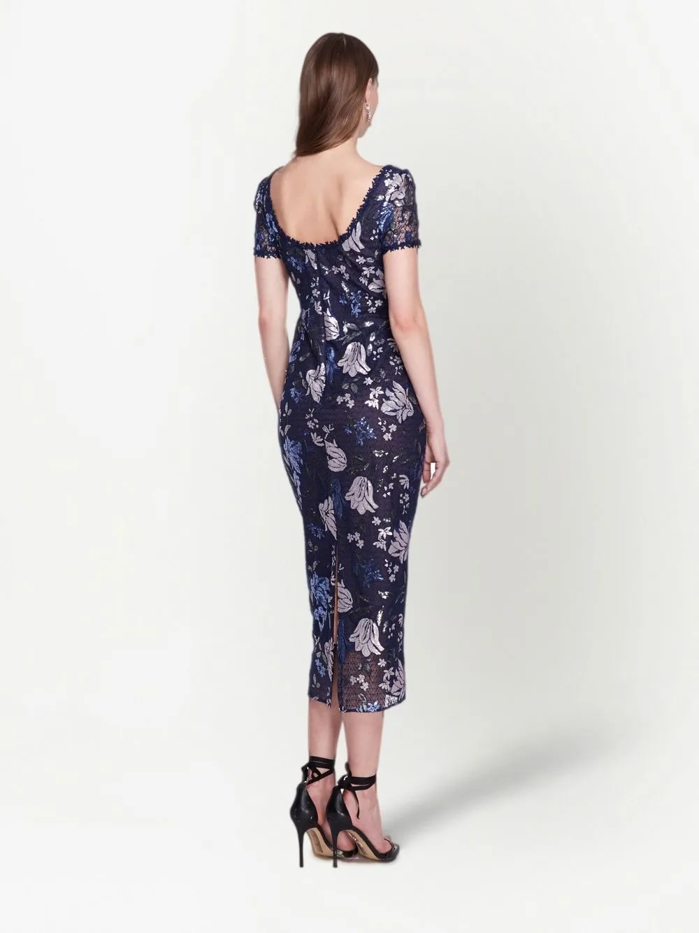 Marchesa Notte Floral Print Sequinned Midi Dress Farfetch