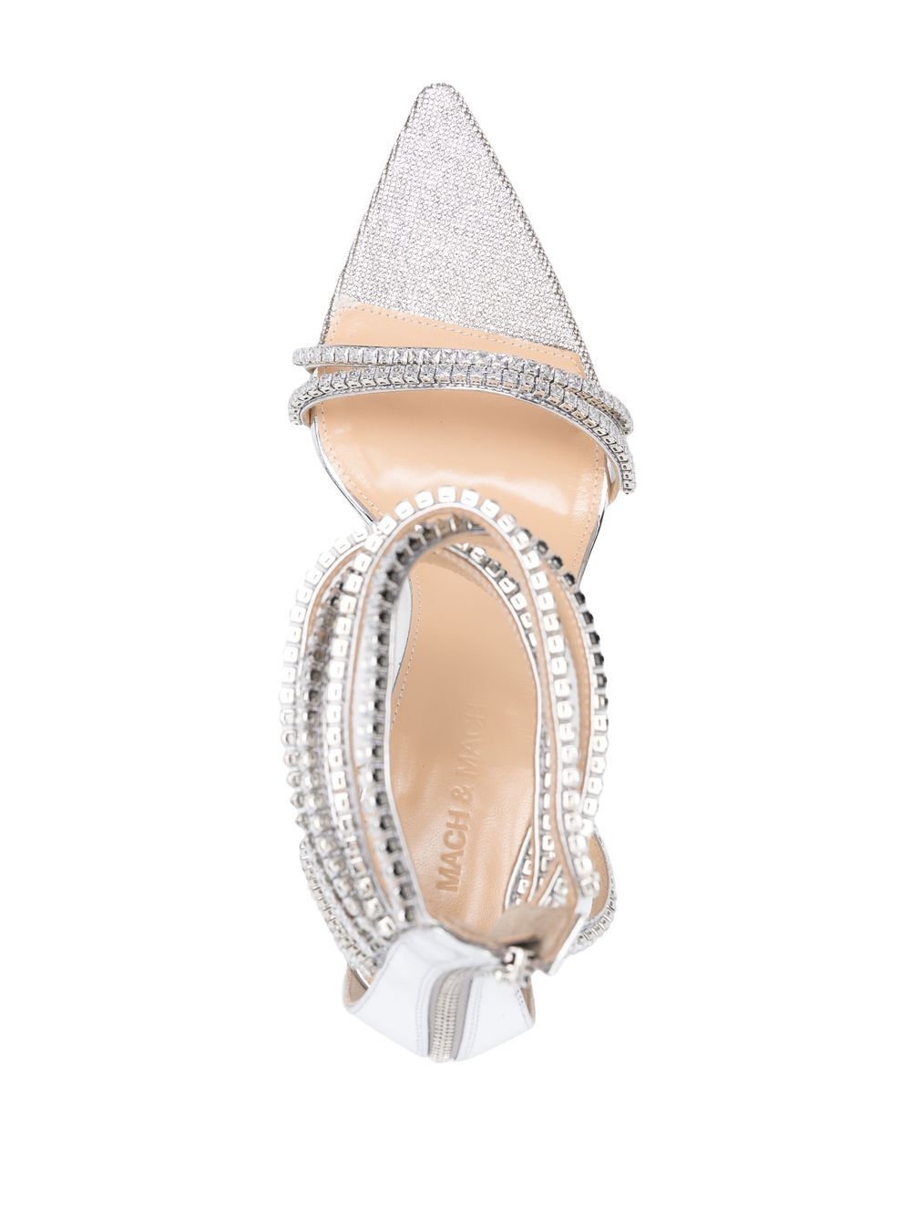 Mach Mach Gaia Crystal Embellished Metallic Leather Sandals In Silver