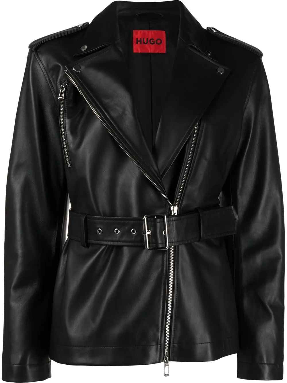 HUGO belted leather jacket - Black