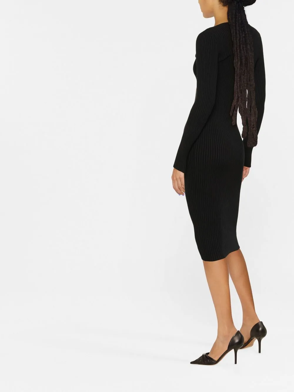 Elisabetta Franchi Ribbed Knit V Neck Dress Farfetch