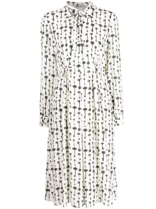 Ports Key Print Pussy Bow Midi Dress Farfetch