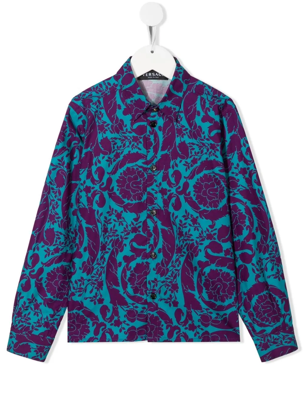 Versace Kids camisa con estampado floral y botones - Azul