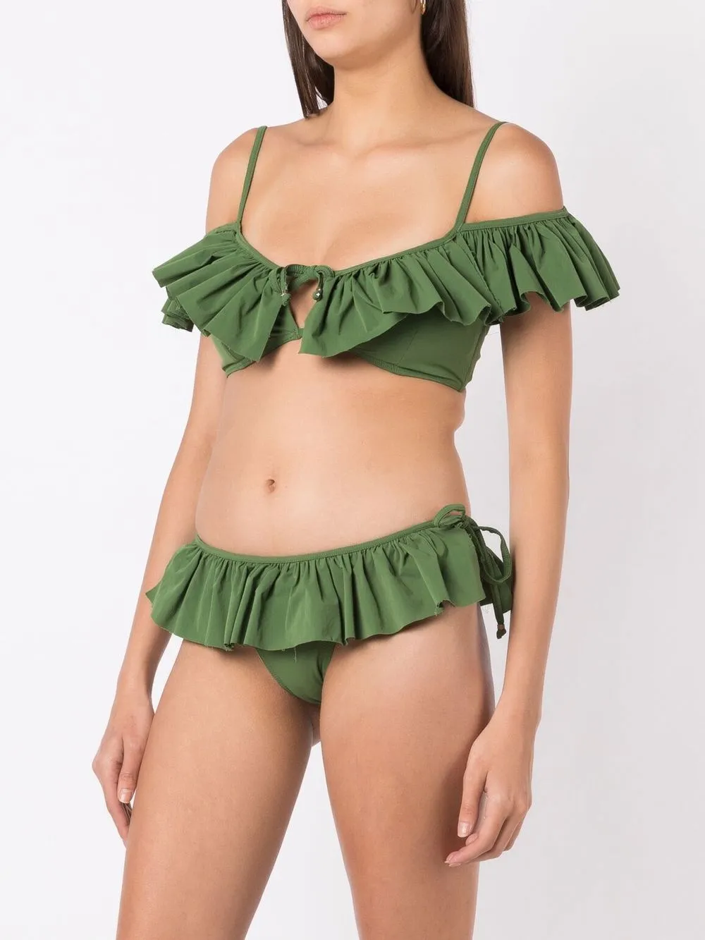 Amir Slama Ruffle Detail Cold Shoulder Bikini Farfetch