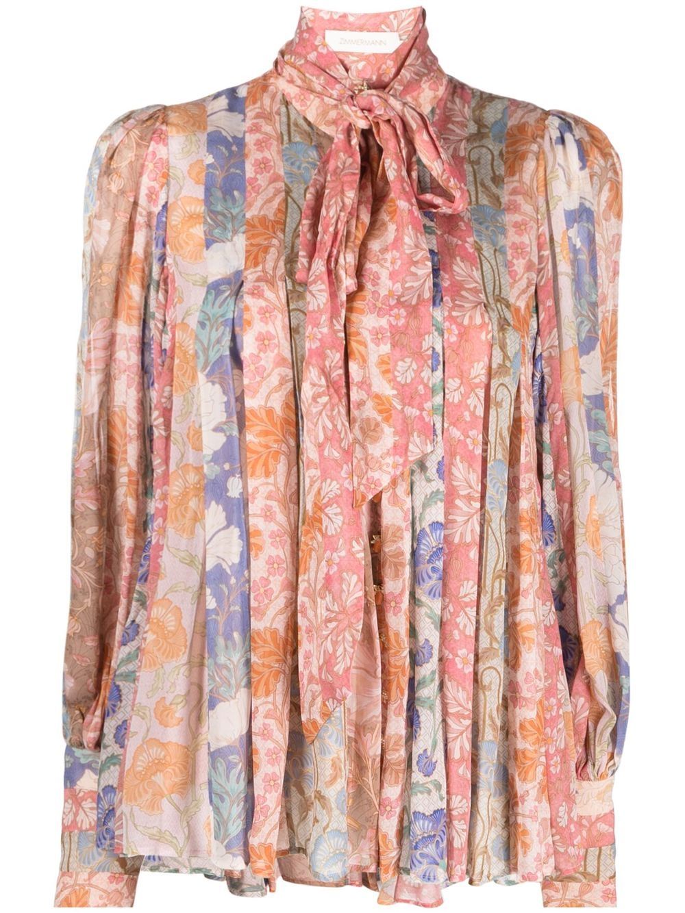 Zimmermann Cosmic Tie Neck Blouse In Pink Modesens