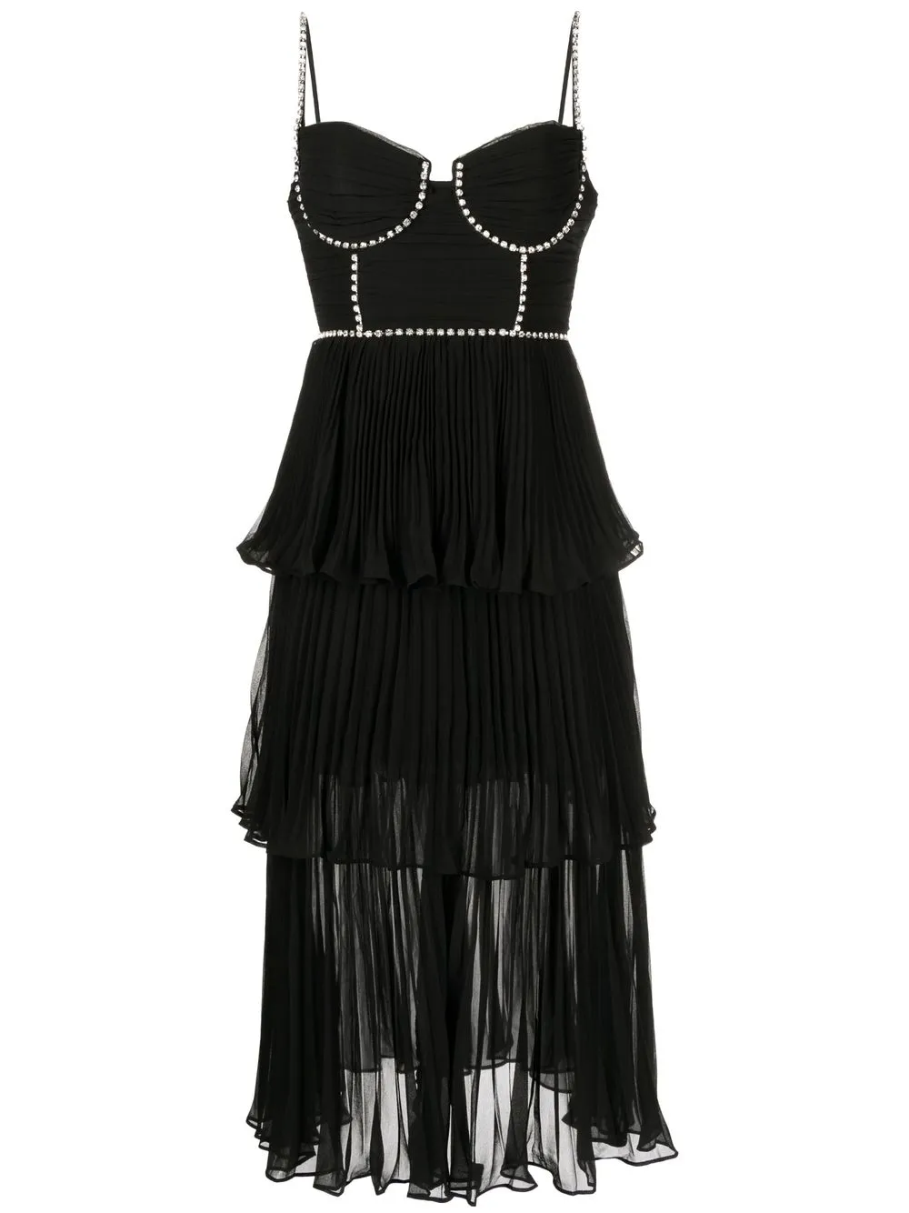 Self-Portrait vestido midi estilo corset con detalles de cristal - Negro