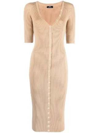 Elisabetta Franchi V Neck Ribbed Knit Midi Dress Farfetch