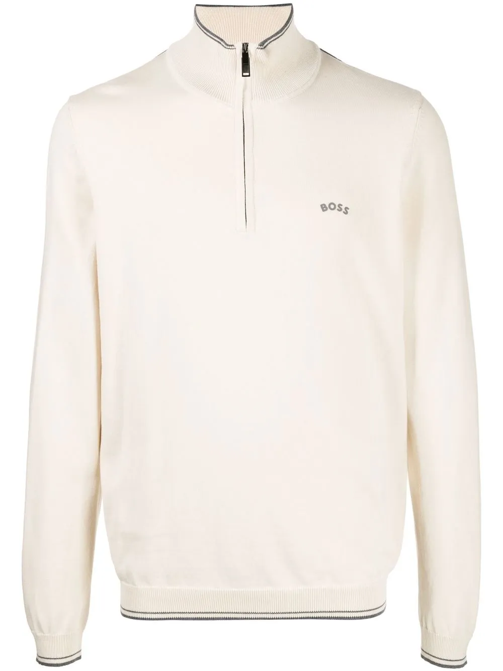 BOSS zip-collar logo cotton sweater - White