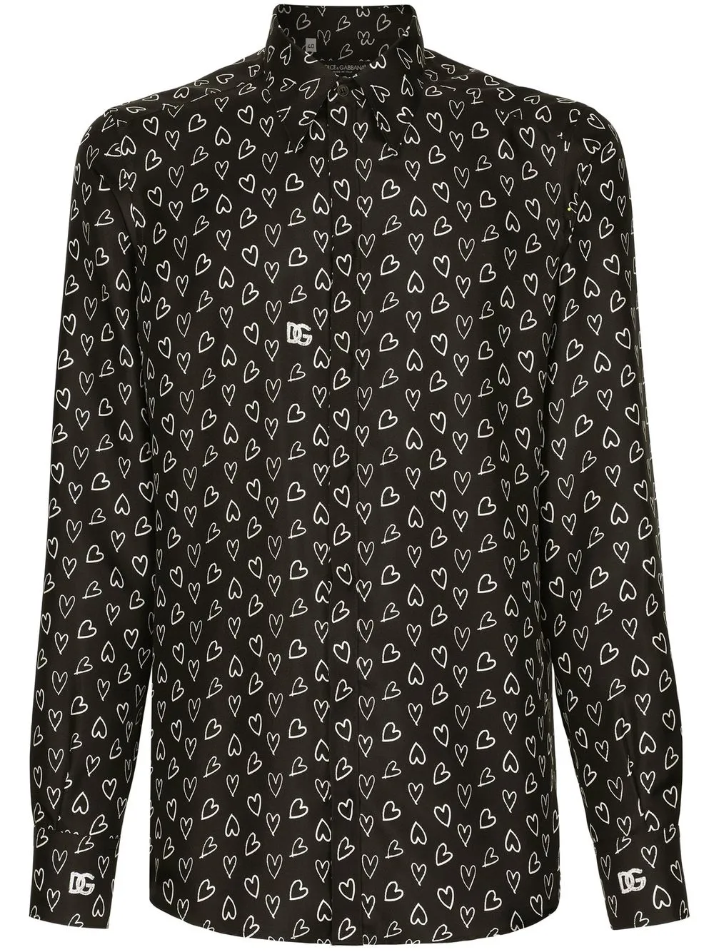 Dolce Gabbana Heart Print Silk Shirt Black Farfetch