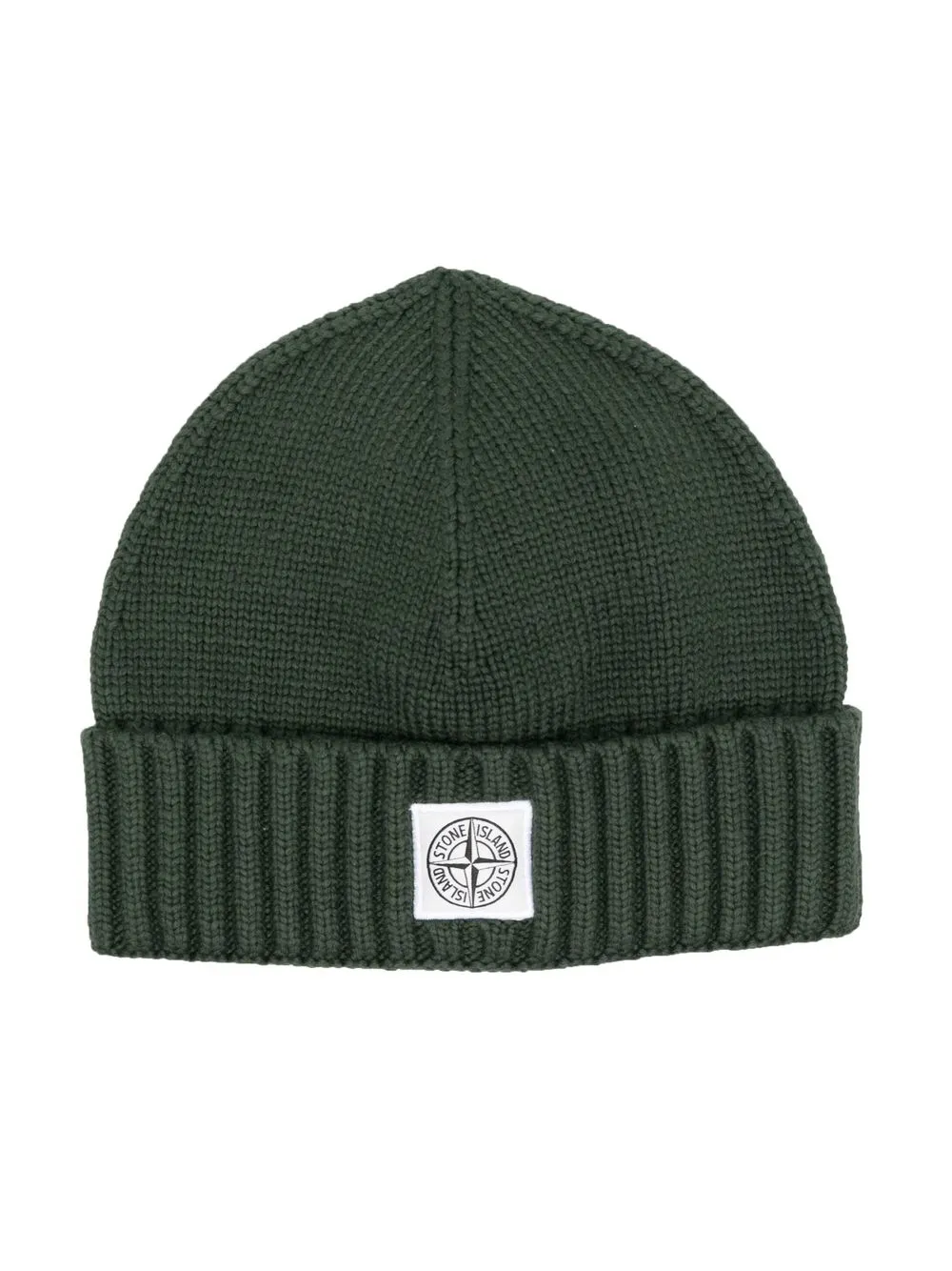 Stone Island Junior logo-patch ribbed beanie - Verde