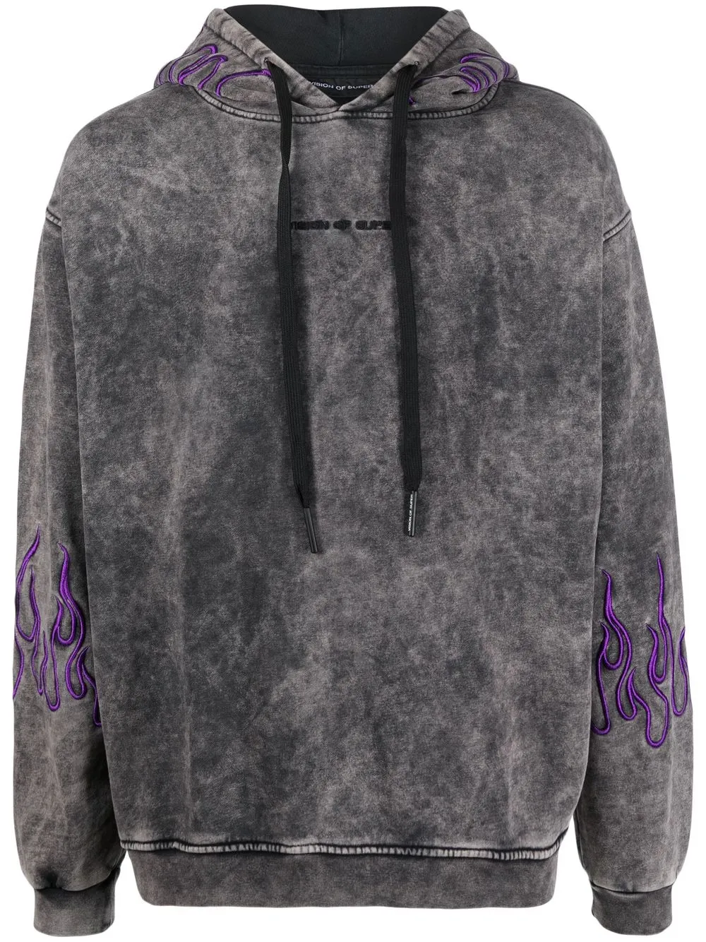 Vision Of Super flame-embroidered cotton hoodie - Grey