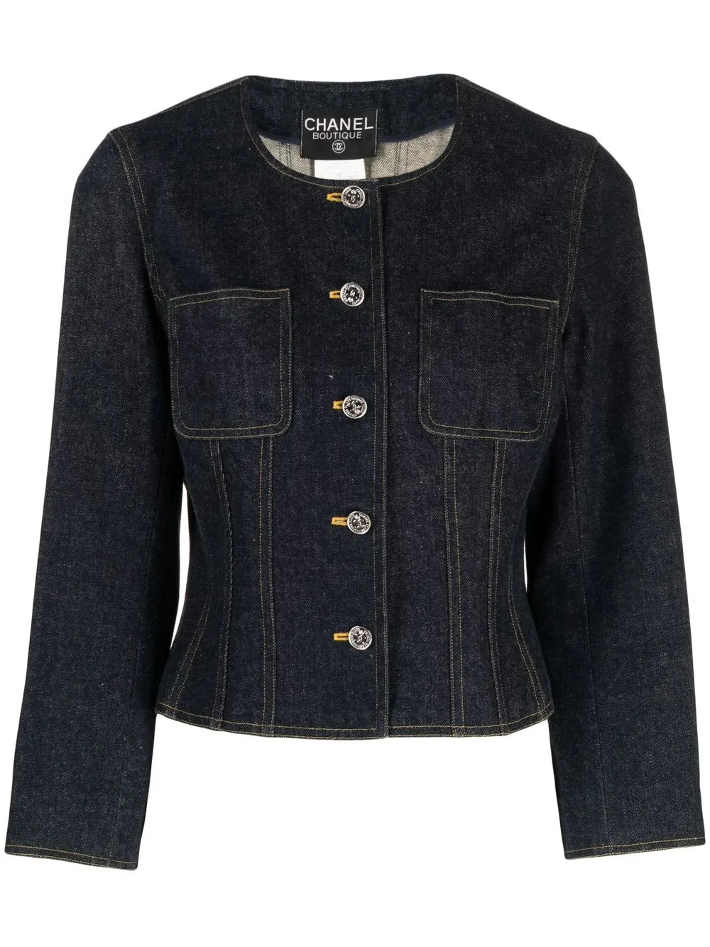 Chanel Pre-Owned 1996 collarless denim jacket - Blue