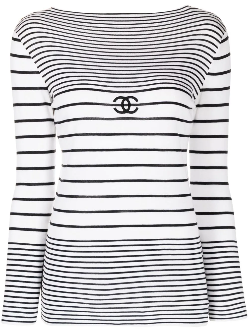 CHANEL Pre-Owned 1990-2000s logo-embroidered striped long-sleeved T-shirt - Black
CHANEL Pre-Owned 1990-2000s logo-embroidered striped long-sleeved T-shirt - Black