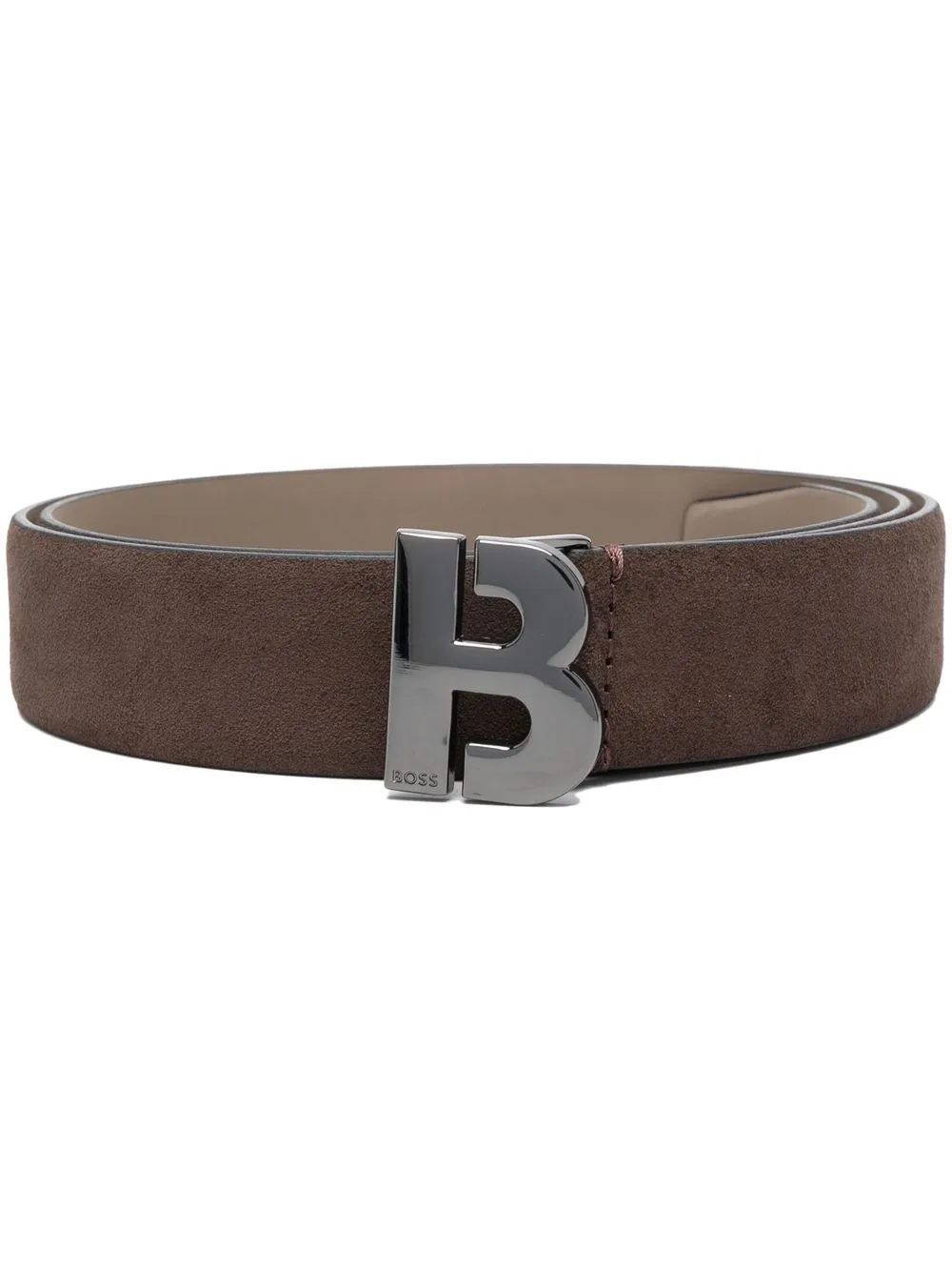 BOSS logo-buckle leather belt - Brown