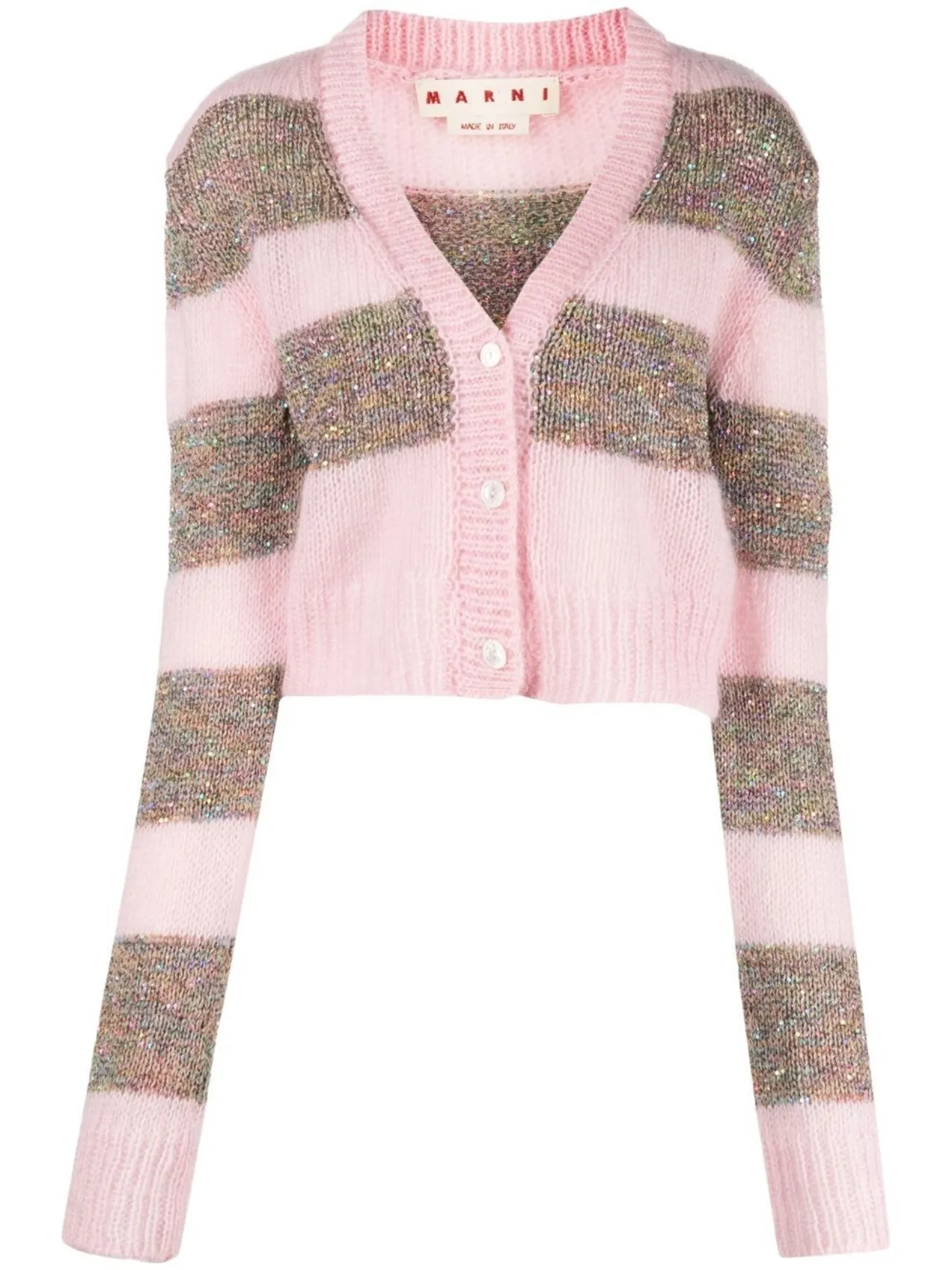 Marni Striped Mohair Blend Cardigan Pink MODES