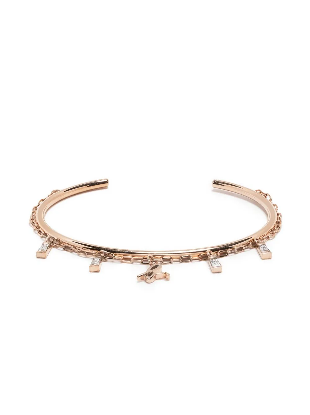 agnès b. crystal logo charm cuff bracelet - Gold