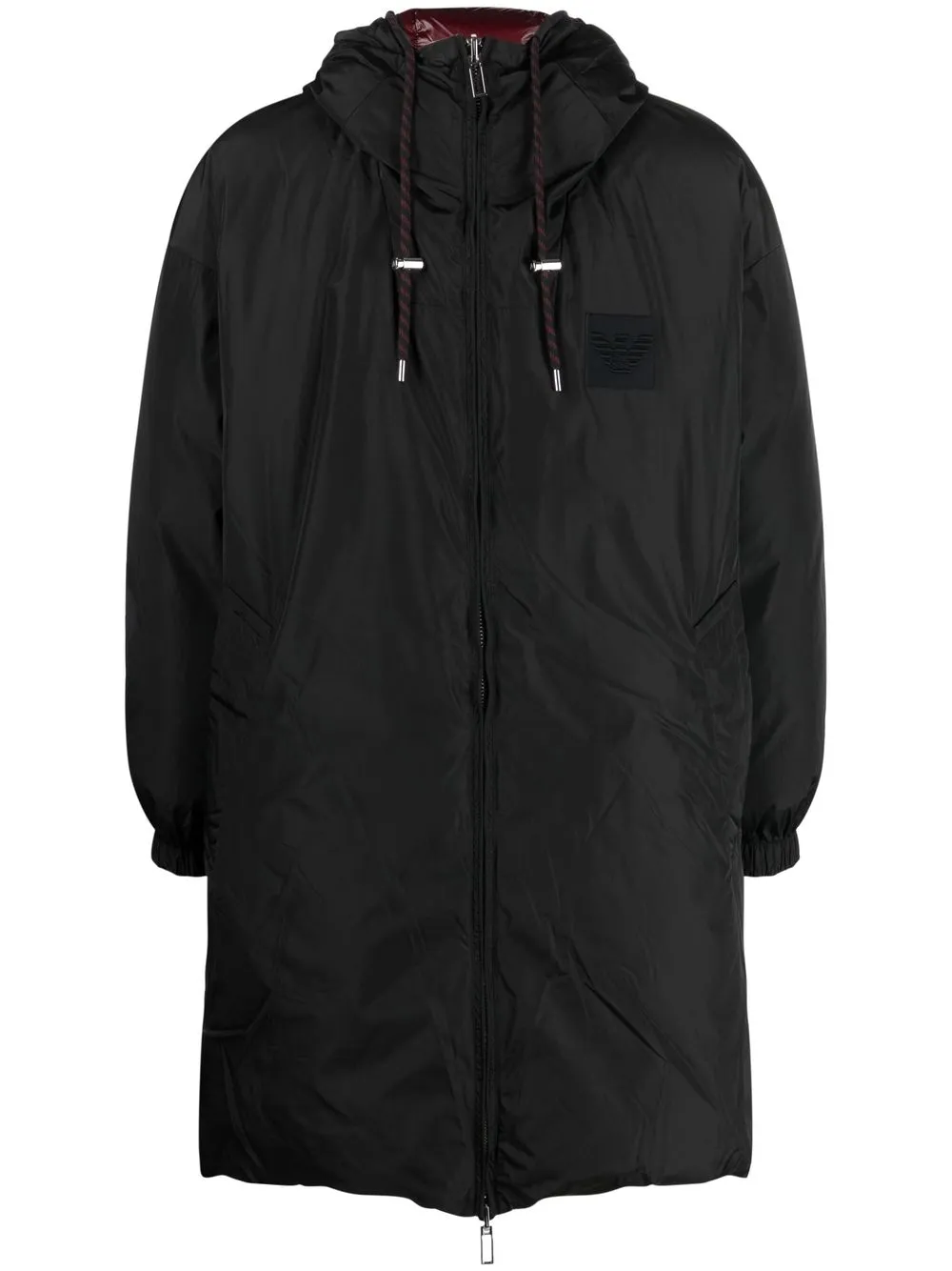 Emporio Armani logo-patch hooded down coat - Black