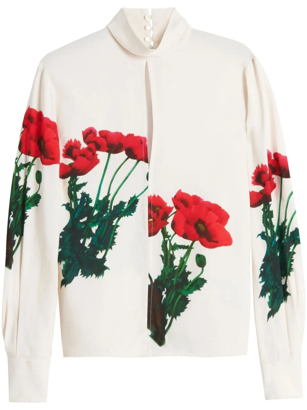 Victoria Beckham slash-front poppies-print blouse - White