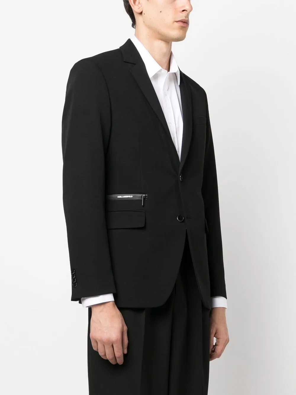 Karl Lagerfeld Logo Pocket Single Breasted Blazer In Black ModeSens