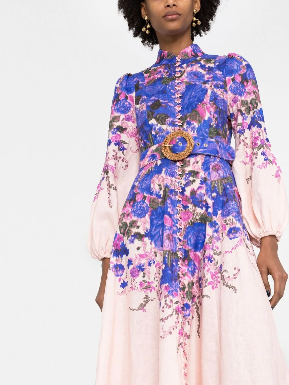 Zimmermann High Tide Buttoned Linen Midi Dress In Purple Modesens