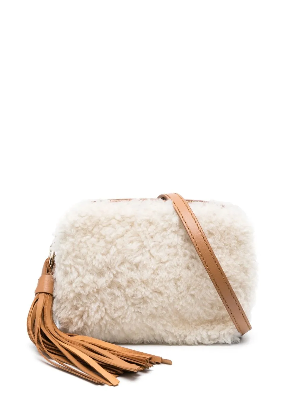 Serapian Shearling Trim Crossbody Bag In Nude ModeSens