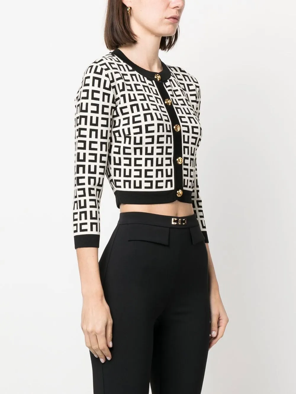 Elisabetta Franchi Intarsia Knit Logo Cropped Cardigan Farfetch