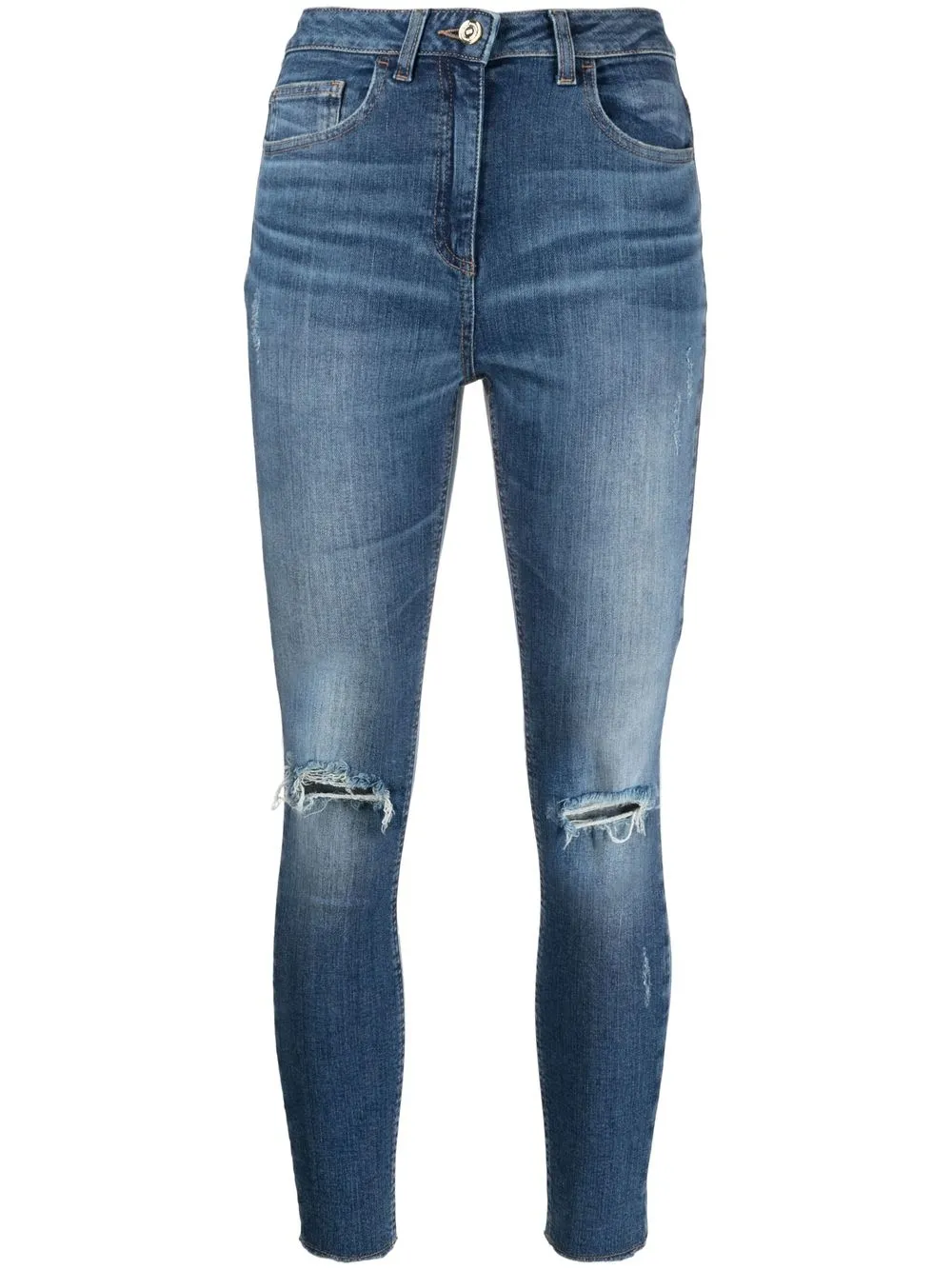 Elisabetta Franchi distressed cropped jeans - Blue