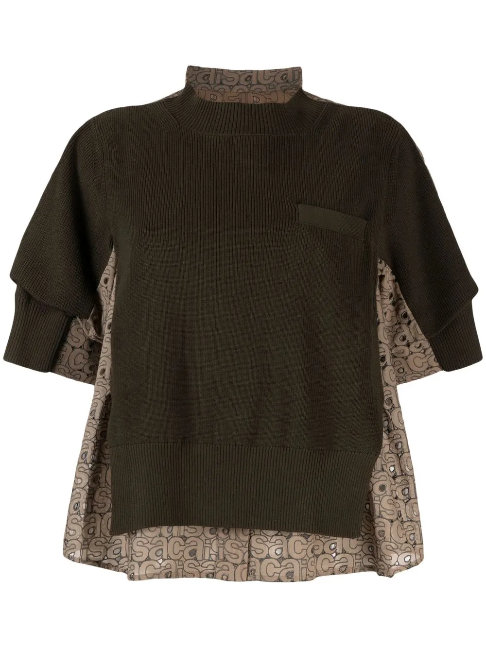 sacai graphic-print panelled knitted top - Green