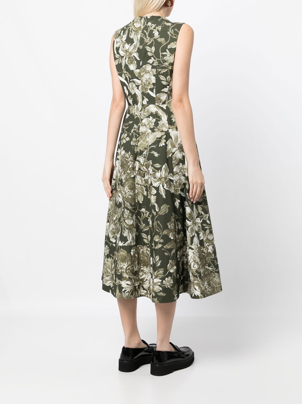 Erdem Karlie Floral Print Cotton Midi Dress In Patterned Green Modesens