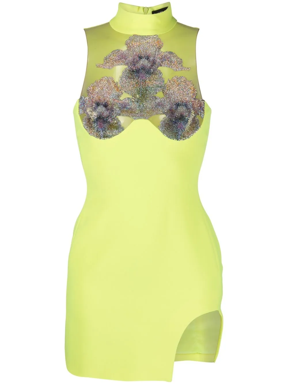 David Koma Crystal Flower Detail Minidress In Yellow Modesens