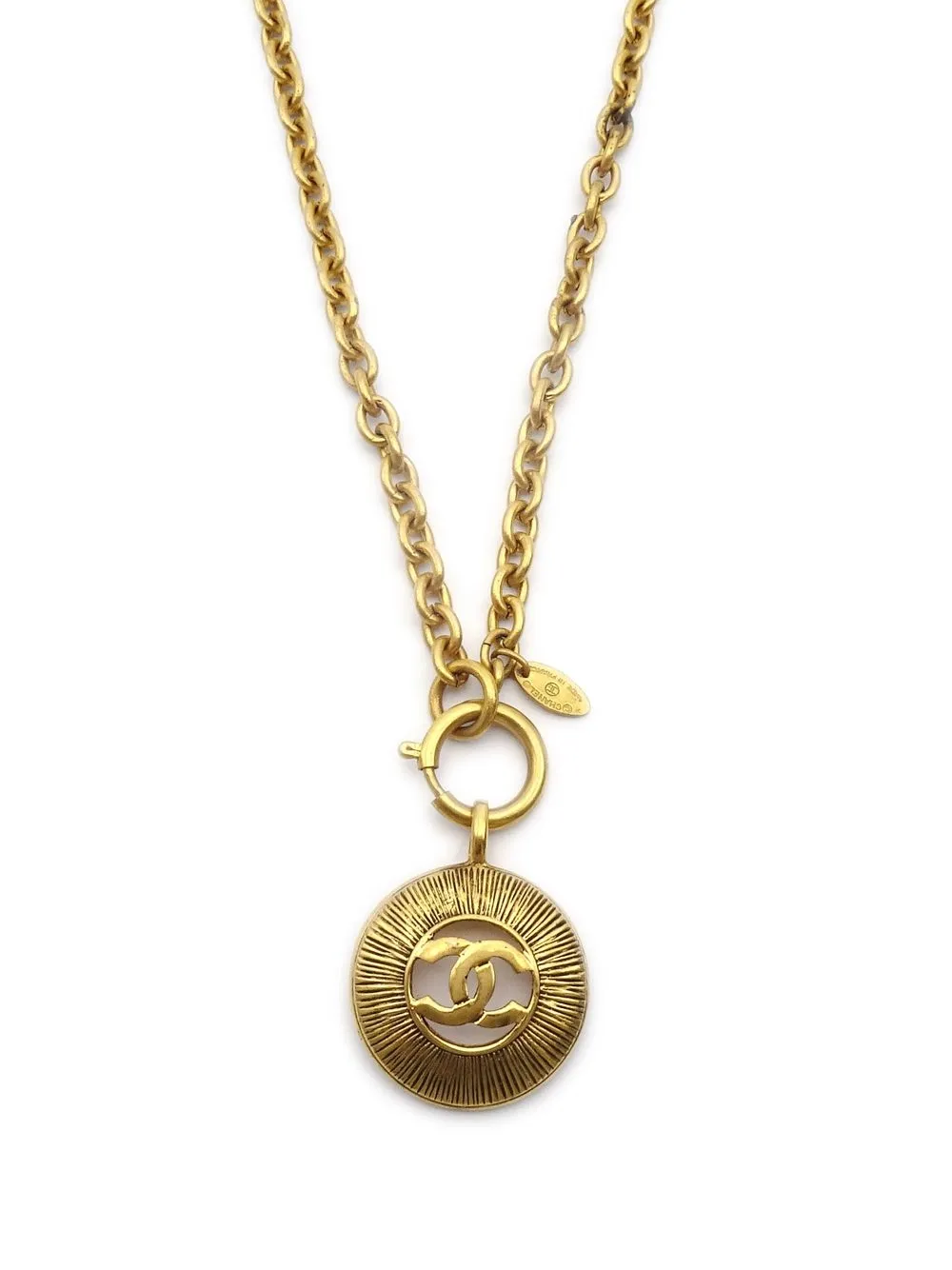 Pre Owned Chanel S Logo Medallion Necklace In Gold Modesens