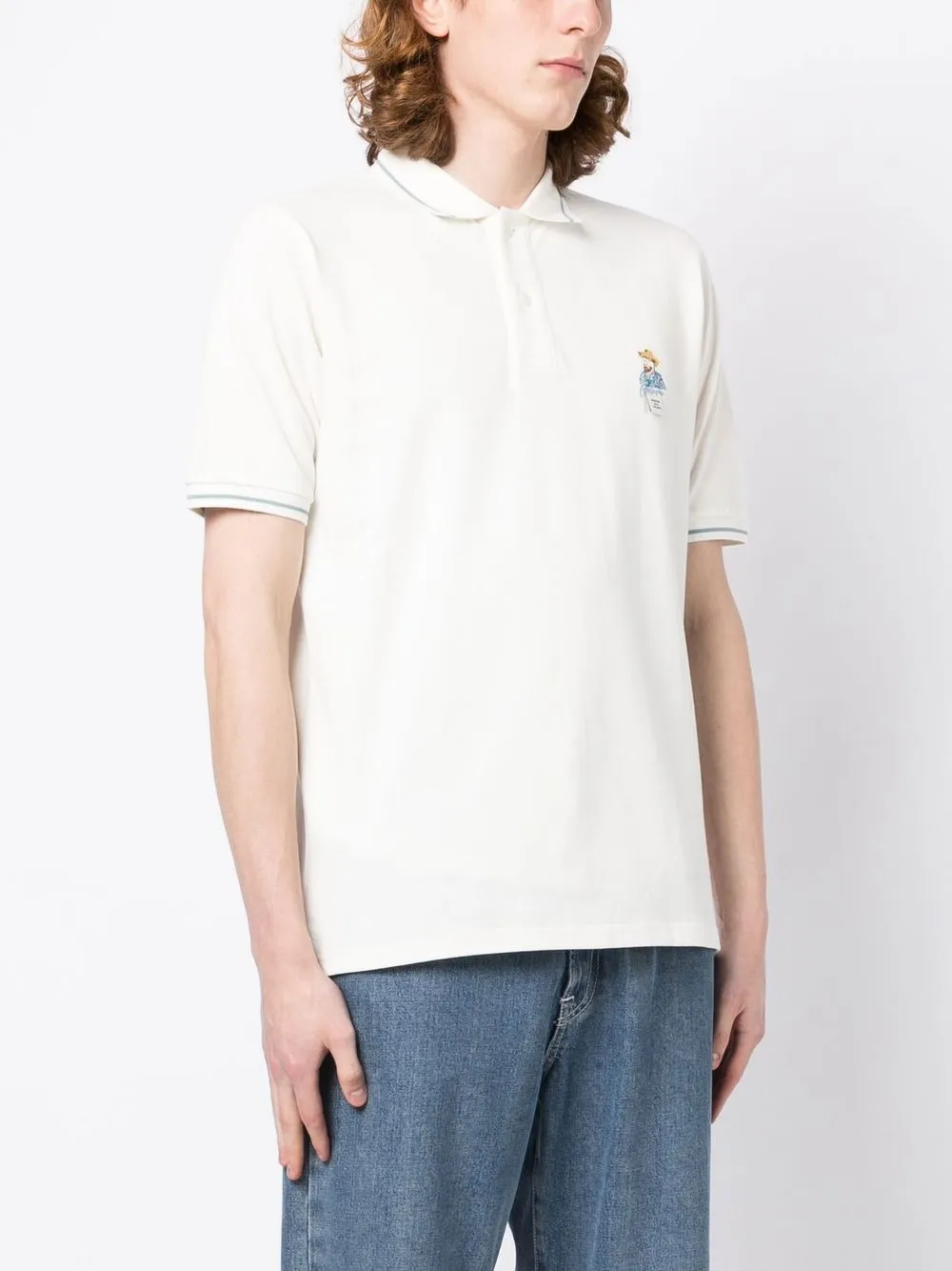 Musium Div Van Gogh Embroidered Polo Shirt In Weiss Modesens