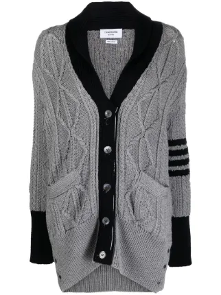 Thom Browne Signature Bar Stripe Cardigan Grey Farfetch