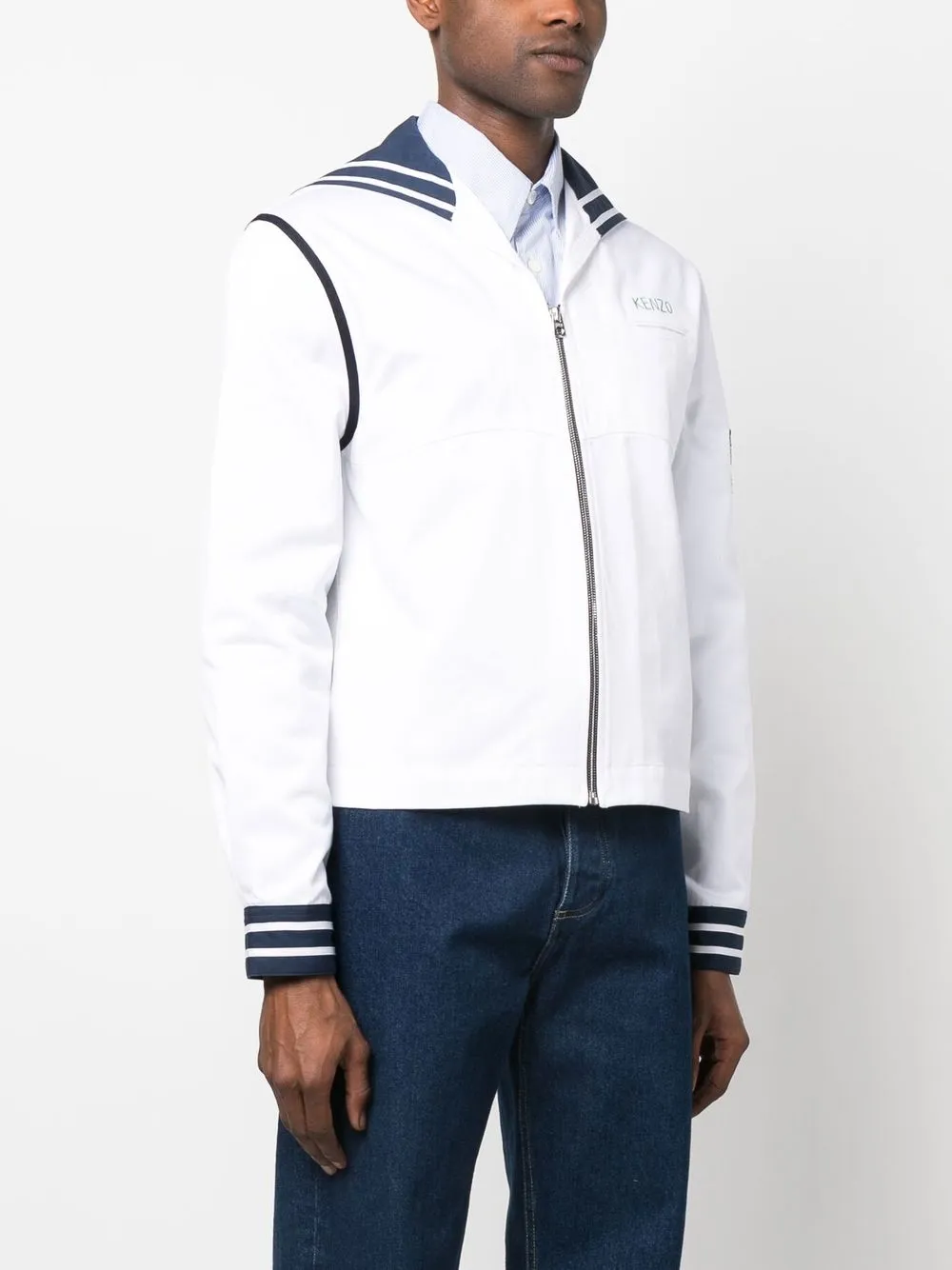 Kenzo Sailor Cropped Shirt Jacket In White Modesens